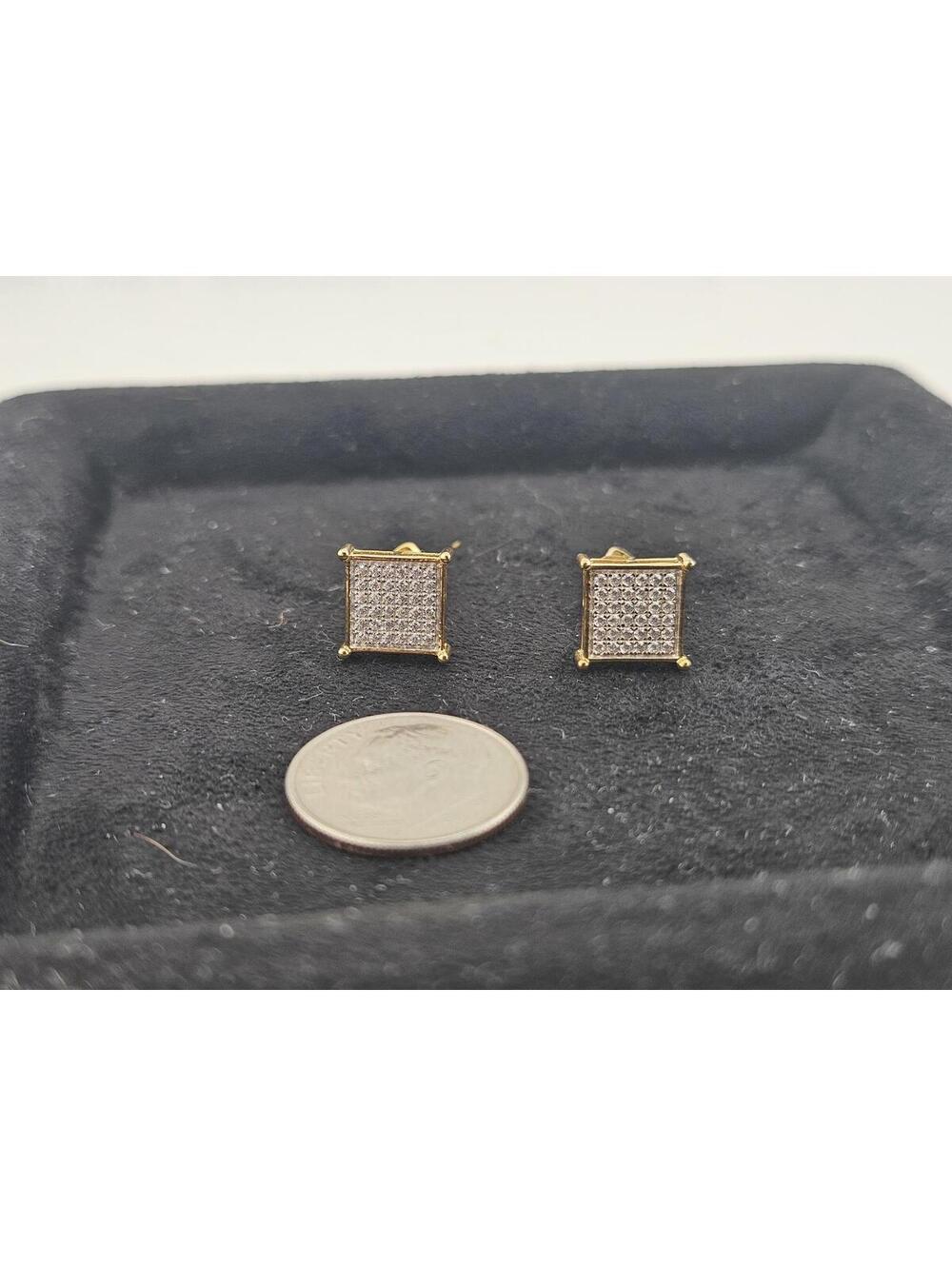 9.7mm Square Gold Vermeil Moissanite Stud Earrings, Screwbacks